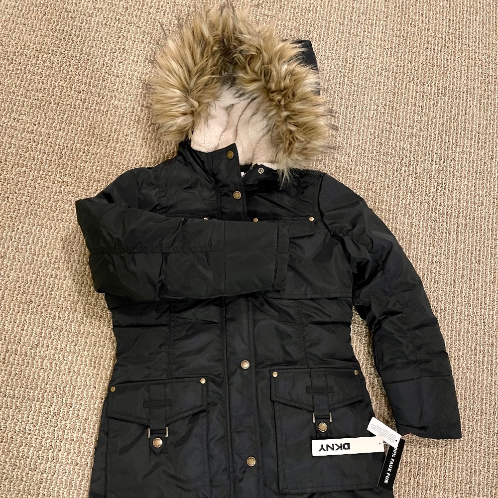 NWT DKNY Girls' Faux-Fur Lined Puffer Coat